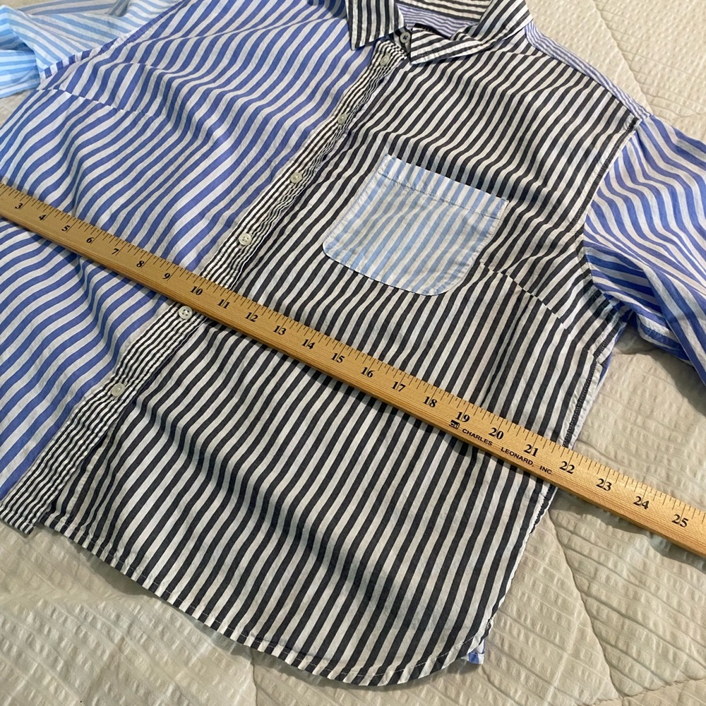 Talbots Boyfriend Shirt - Blue & Gray Poplin Button Down - Mixed Stripe L - Picture 7 of 12